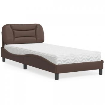 Cama con colchón marrón 80x200 cm en cuero sintético