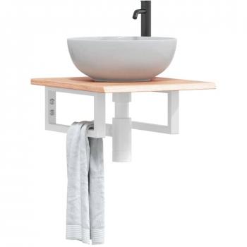 Estante de lavabo de pared de acero y madera maciza de roble