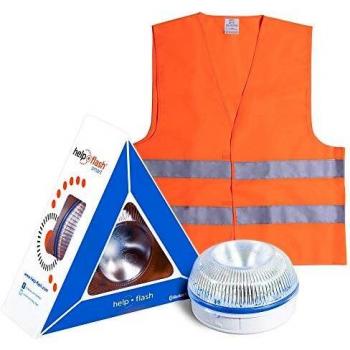 HELP FLASH SMART - luz emergencia AUTÓNOMA, señal v16 preseñalización peligro+linterna, homologada, DGT, base imantada, activación AUTOMÁTICA, hecho en España, y REGALO CHALECO reflectante HOMOLOGADO