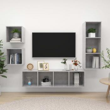Set de Mueble TV 4 Piezas Color Gris Cemento en Madera Ingenieria