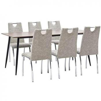 vidaXL Juego Comedor 7 Pieza Cuero Sintético Mobiliario Decoración Interior Casa Hogar Robusto Duradero Resistente Funcional Práctico Útil Gris Claro