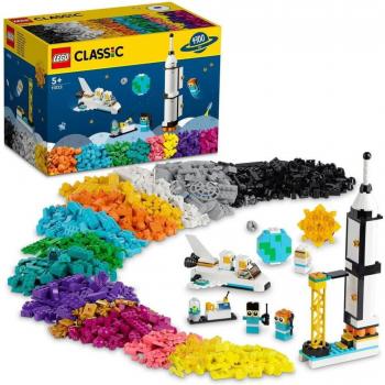LEGO Classic - Misión Espacial - 11022, incluye bloques de construcción en diversos colores y tamaños, elementos para construir cohetes y naves espaciales, instrucciones para crear múltiples modelos, ideal para fomentar la creatividad y el aprendizaje