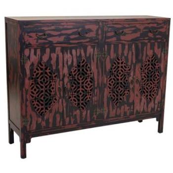 Aparador de madera rojo WANDERLUST DECO 136x36x106h cm con puertas y cajones de estilo Art Deco