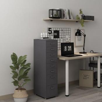 Archivador Móvil Kökar de Acero con 8 Cajones y Ruedas - 109x28x41 cm - Gris Oscuro
