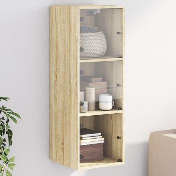 Armario de pared con puertas de vidrio en roble Sonoma, dimensiones 35x37x100 cm