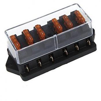 TOOGOO(R) Coche Universal Camion Vehiculo 6 Via Circuito Automotores Medio de Tamano Hoja Fusible Caja de Bloque Sostenedor Negro