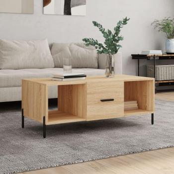 Mesa de centro madera contrachapada 102x50x40 cm en color Blanco, Negro y Blanco brillante, estilo moderno, ideal para salón o comedor, también como mesita auxiliar