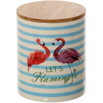 DRW Bote Cerámica C/Tapa Madera Flamencos_13x13x16, 5cm