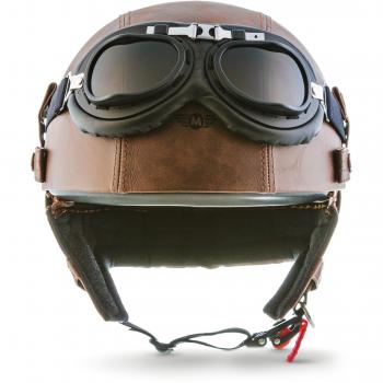 MOTO Helmets® D22-Set „Leather Brown“ · Brain-Cap · Casco Moto Demi-Jet Motocicleta Scooter Urbano Helmet Urban Retro Chopper Cruiser Bobber Vintage Piloto Biker Pilot Chica Mujer hombre · S
