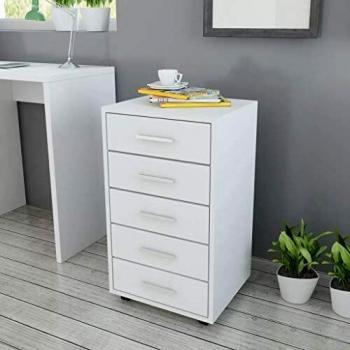 vidaXL Cajonera de Oficina con Ruedas 5 Cajones Blanca Armario Archivero Mueble
