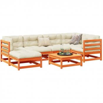 7-Piece Garden Sofa Set with Cushions in Wax Brown Solid Pine Wood