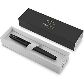 Parker IM pluma estilográfica | Negro mate con adornos negros | Punta fina con recambio de tinta azul | Estuche de regalo