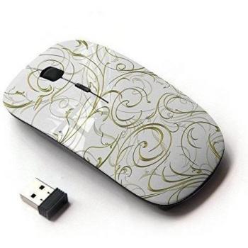 XP-Tech [ Ratón óptico 2.4G inalámbrico ] - Golden Floral Intricate Rich Bling White