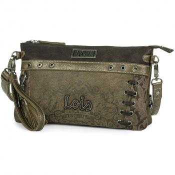 Lois - 95189 Bolso Mujer Bandolera Ajustable y asa de Mano Desmontable. Triple Compartimento Independiente. Piel sintética Polipiel, Color Marron-Dorado