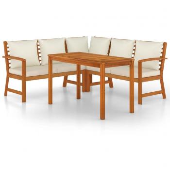 4-Piece Acacia Wood Garden Dining Set with Cushions