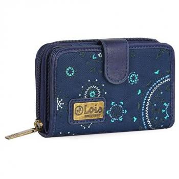 Cartera Monedero de Mujer Lois - Eco Piel, Compartimentos y Cierre Central de Cremallera, Asa Adicional, Diseño Marino