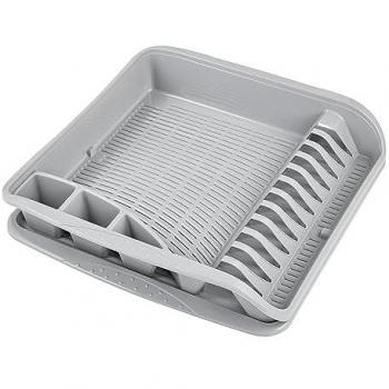 Bandeja Secadora de Vajilla y Cubiertos Compacta con Compartimentos Prácticos y Borde Elevado - 39,5 x 39,5 x 8 cm, Gris Nórdico