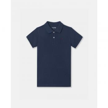 Silbon - Polo de niño clásico de algodón en color azul marino con diseño de miniraqueta.