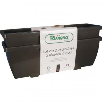 Maceta Riss Gris Resina Rectangular (2 Unidades)