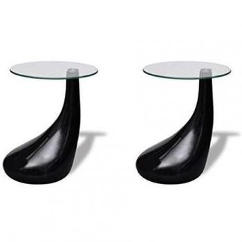 vidaXL Coffee Table Set - 2 pcs, Round Glass Top, High Gloss Black