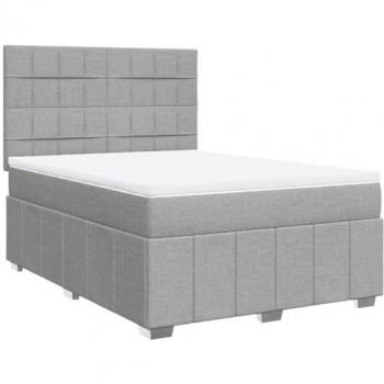 Cama box spring con colchón de muelles tela gris claro 140x200 cm