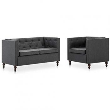 vidaXL Set de Sofás Chesterfield 2 Piezas Tapizado de Tela Gris Oscuro Hogar