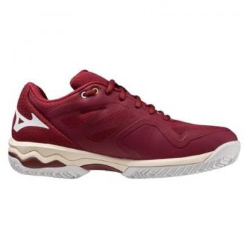 Mizuno Wave Exceed Light Zapatilla de Tenis para Tierra Batida Mujeres - Rojo Oscuro, Blanco, Ligereza Excepcional, Todas Las Superfícies, Modelo CC WOS Vino Mujer 61GC2221