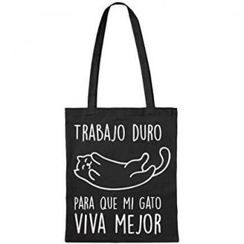 Miss MIserable Tote Bag Trabajo Duro para Que Mi Gato Viva Mejor Tote Bag De Algodón Orgánico, Unisex Adulto, Negro, Única