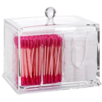 PuTwo Cotton Pads Holder Makeup Organizer Cosmetics Makeup Cotton Swab Holder Cotton Pads Dispenser, 4 Sections