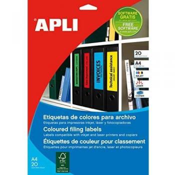 APLI 1374 - Etiquetas amarillas para archivo 190,0 x 61,0 mm 20 hojas