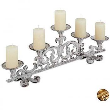 Candelabro Antiguo de Hierro Fundido, 5 Brazos, Diseño Vintage, Medidas 20x59x9.5 cm, Color Blanco