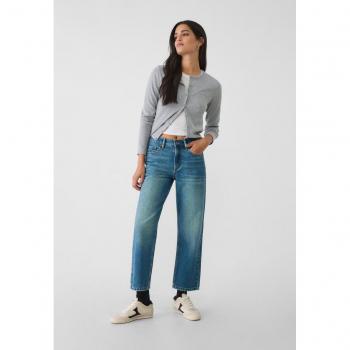 Stradivarius D96 Cropped Straight-Fit Jeans Medium Dark Blue Denim Size 10 and Size 14