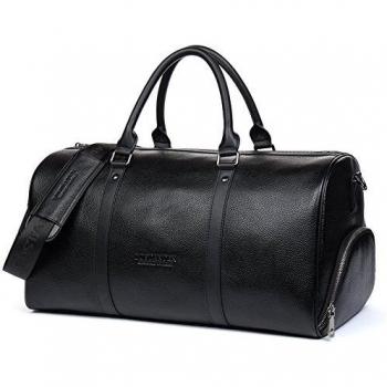 BOSTANTEN Hombre Bolsa Viaje Cuero Genuino Bolsa Equipaje Weekender Bolsas Piel L para Gimnasio/Deporte Grande Negro