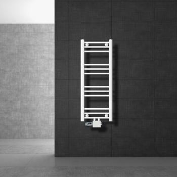 Radiador Toallero de Baño Luxebath Sahara 300 x 800 mm Blanco Recto Acero con Conexión Central Universal y Termostato Inclusivo