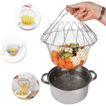 Baby Pig Cesta plegable cesta de fritura de acero inoxidable de plata Chef Chef Basket Basket coladores para utensilios de cocina y cocinar.