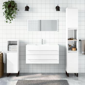 Mueble de baño con espejo blanco pulido en madera multicapa con acabado brillante y diseño moderno