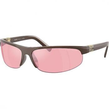 Miu Miu Women's Brown Sunglasses with Pink Mirrored Lenses, Size 70 MM