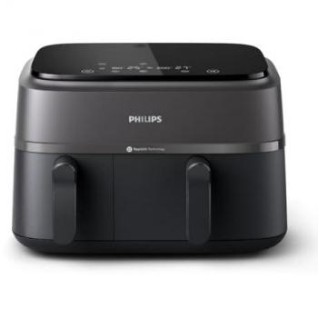 Freidora de Aire Philips NA350/00 Doble Cestillo 9L, Tecnología Rapid Air, Pantalla Táctil, Cocción Saludable y Rápida