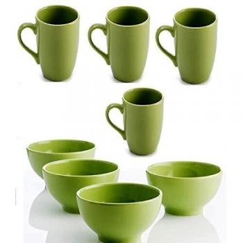 UNITED COLORS OF BENETTON. Set desayunos: 4 Bowl y 4 Tazas, Loza, Verde, Ø11CM 360 ml + 650 ml