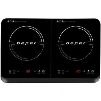 Placa de Inducción Doble Beper BF.720, 3500W, Panel Digital, Superficie de Cristal Antarañazos, Temperaturas de 60° a 240°