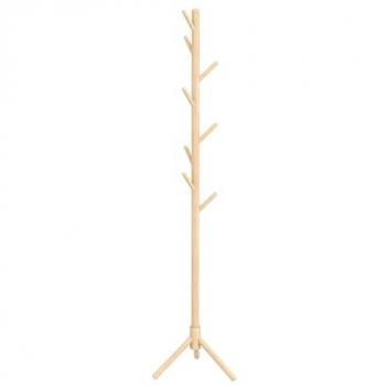 Perchero de Pie de Madera Natural con 8 Ganchos para Ropa y Bolsas - Diseño en Forma de Árbol (40x40x165 cm)