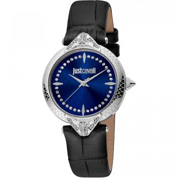 Reloj de pulsera Just Cavalli Animalier Luce JC1L238L0015 Mujer correa color Negro Dial Azul noche