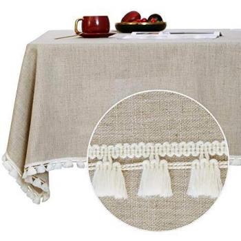 Deconovo Manteles Mesa de Salón Impermeable Moderno Mantel Rectangular con Borlas 137x274cm Caqui