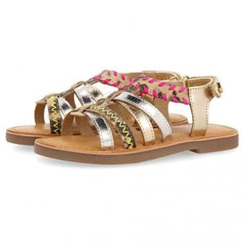Gioseppo Sandalias de Piel Multicolor con Flúor y Animal Print para Niña Benowa - Características: diseño multicolor, material de piel, detalles en flúor, estampado animal print, tamaño 27 EU