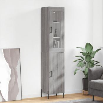 Aparador de madera contrachapada gris Sonoma 34,5x34x180 cm con 1 puerta, mueble de almacenaje para salón, buffet y armario auxiliar