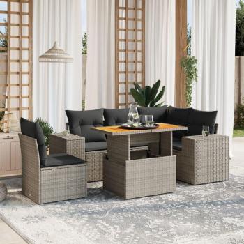 6-Piece Grey Poly Rattan Garden Sofa Set with Cushions