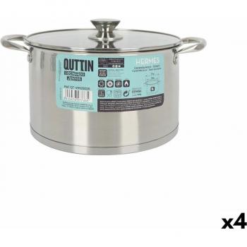 Olla con Tapa de Cristal Quttin Hermes Acero 8 L (4 Unidades)