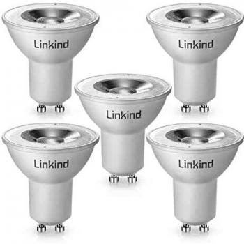Linkind Bombillas LED GU10, 6,5 W equivalente a bombilla halógena de 75 W, foco MR16 GU10, ángulo de haz de 36 °, 640 lm, 5000 K, luz blanca diurna, no regulable, paquete de 5