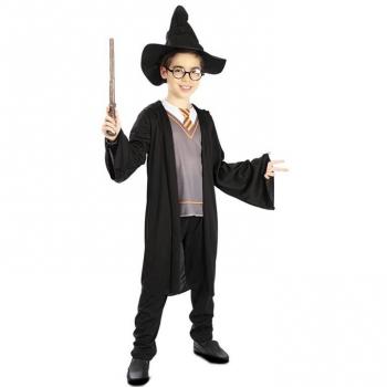 Disfraz de Estudiante de Magia para niño - Incluye túnica mágica, gorro de mago, varita mágica y detalles brillantes en el diseño