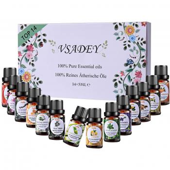 VSADEY Aceites Esenciales Aromaterapia Top 14 Aceites Set de Regalo Perfecto Aceites Esenciales para Humidificador y Difusor Aroma, SPA, Masajes, relajarse, Set Essential Oils 100% Puro y Naturales